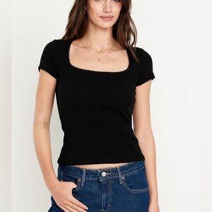Old Navy Black Square Neck Ribbed Short Sleeve Top